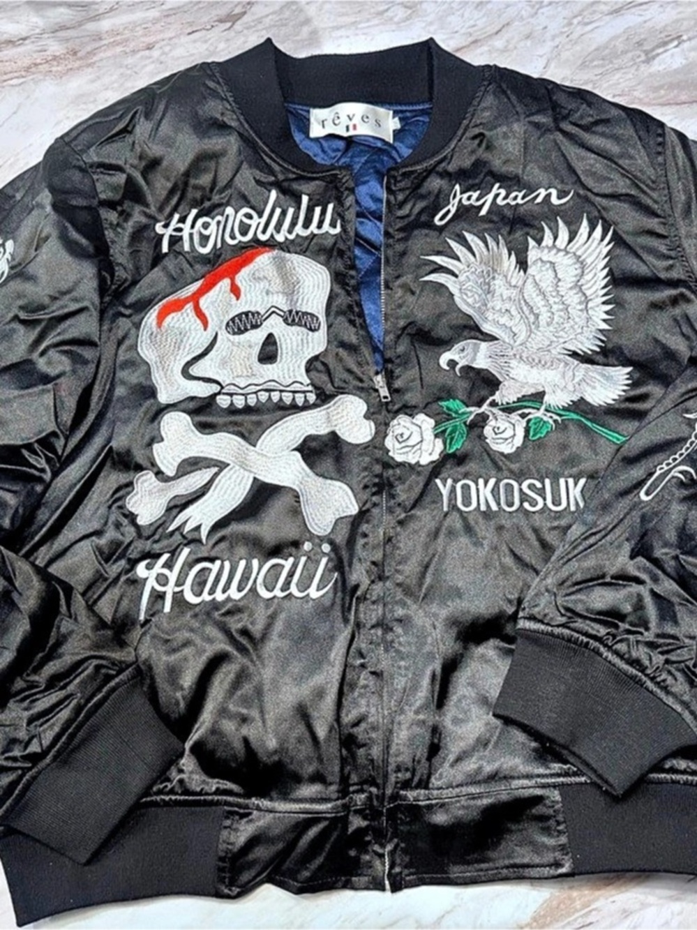 Reves Embroidered Bomber Jacket in Black Like New